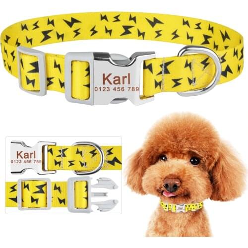 Personalized Dog Collar Nylon Dog Collars Custom Name Phone Pet Supplies Dog Tag Printing Collar Adjustable Stylish Lovely