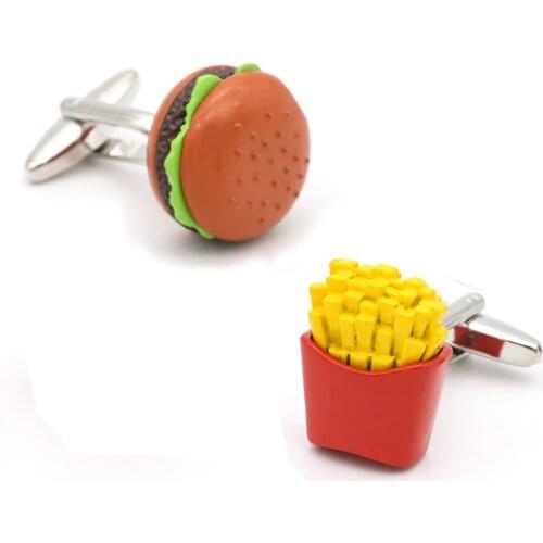 Food Series High-grade copper Hamburger fries cufflinks Sleeve nails French carton shirt studs anniversary gifts for husband