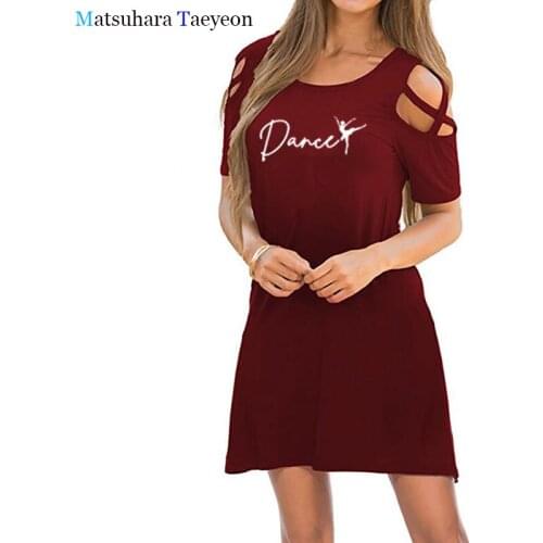 Dance Ballet Print Women Dresses Cotton Casual Funny Dress for Lady Sexy Off The Shoulder Girl Top Fashion Plus Size Dresses