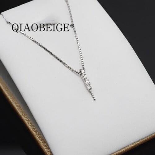 QIAOBEIGE drop white color fitting 925 silver pearl jewelry pendant, round pearl pendant, simple cheap white pearl pendant diy