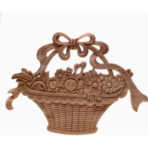 RUNBAZEF Solid Wood Applique Rose Carving Flower Basket European Style Furniture Patch Home Decor Wedding Decoration Miniature