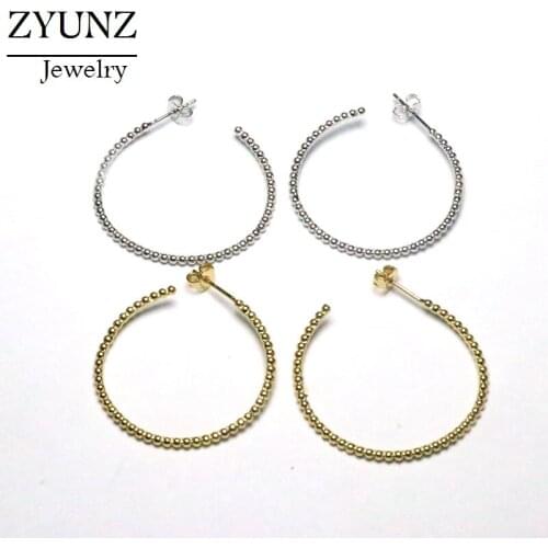 6 Pairs, Gold / Silver Color Bead Large C Shape Stud Earrings Fashion Wedding Big Round Elegant Statement Loop Earrings Brincos