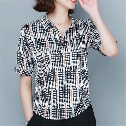 Silk blouse with short sleeves 2020 new printed and fashionable western style shirt with wide-leg trousers