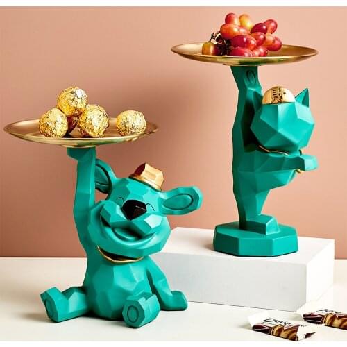 Nordic Home Decor Woonkamer Office Desktop Creative Geometric Cat Dog Storage Gift Box Tank Metals Load Animal Statue Rangement
