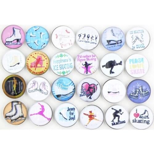 Mix 24pcs DIY Interchangeable 18mm Cabochon Glass Button Ice Skate Buttons for Snap Necklace Bracelet Earrings Ring Jewelry Gift