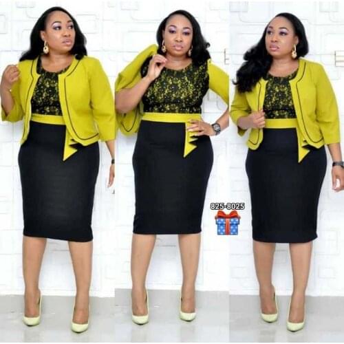 African style wedding Lace Patchwork Two Piece Set Women Elegant Blazer&Lace Pencil Dress Office Lady Plus Size wedding winter