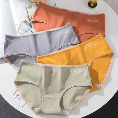 Wasteheart Women Fashion Green Yellow Cotton Low Waist Panties Underwear Lingerie Women Briefs M L XL Plus Size Underpant