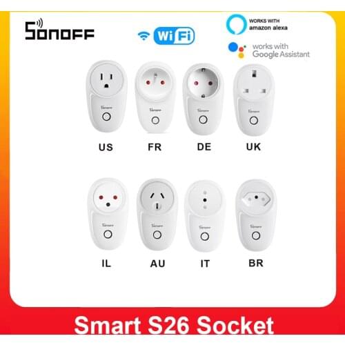 Sonoff S26 WiFi Smart Socket Plug Power Basic EU UK US AU Outlets Smart Home Switch Work With Alexa Google Assistent IFTTT