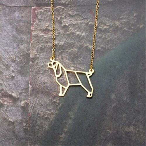 Unique cute pet Origami Springer spaniel dog Pendant Choker Necklace for women girls delicate Christmas gift Jewelry