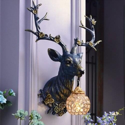 Nordic Vintage Wall Lamp Home Decor luxury Ancient Loft Resin Deer LED Wall Light Bedroom Wall Sconce indoor Lighting Fixture