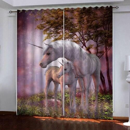 Two unicorn animals photos Curtains For Kitchen living room bedroom 3D Print Realistic Curtains Blackout Curtain