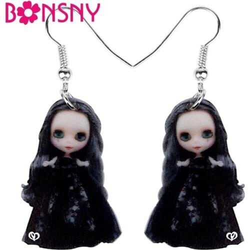 Bonsny Acrylic Mysterious Black Hair Girls Earrings Big Long Dangle Drop Fashion Jewelry for Women Ladies Teens Gift Decoration