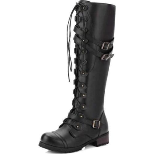 Chunky Heels Platform Knee High Boots Women Lace Up Motorcycle Boots Shoes Woman Long Booties Mujer Winter Women Shoes WSH4189