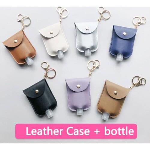 1PC 30ml Round Leather Case Keyring Key Holders New Hand Sanitizer Bottle Portable Balm Holders Keychain Party Gifts