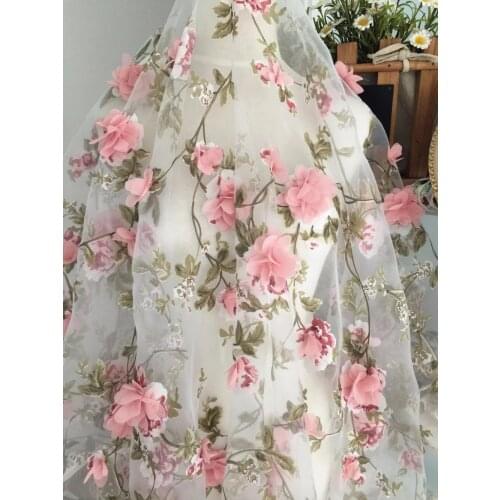 1yard flower chiffon lace organza embroidery fabric hand applique dress diy wedding dress fabric