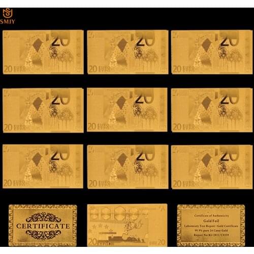 10Pcs/Lot Euro Souvenir Currency 20 Euro Gold Banknote Banknote Gold Foil Money Banknote Collection Bank Bills Set