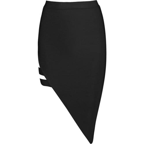 2020 black wholesale new arrival lady hollow out asymmetrical party knee length bandage skirt