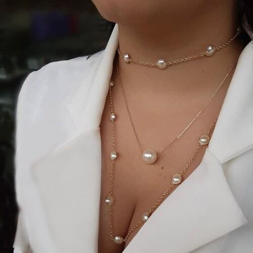 3 / 2 Pcs/Set Beach Necklaces Bohemian Fashion Pearl Beads Pendant Multilayer Gold Necklace Women Party Jewelry Clothing