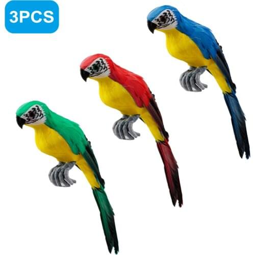 3Pcs Garden Decoration Props Artificial Macaw Parrot Crafts Simulation Parrots Home Ornament Artificial Feather Birds