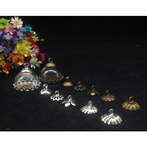 300ets/lot 18mm half Glass dome cover lace tray cap glass vial pendant DIY glass globe bubble jars craft necklace jewelry gift