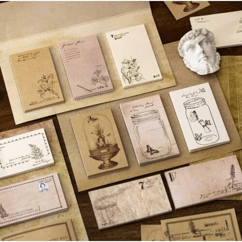 60 Sheets/Pack Vintage Natural Plants Memo Pad Stickers Sticky Notes Index Memo Pad Bookmarks Cute Scheduler Paper Stickers