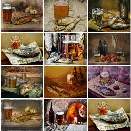 AZQSD Full Round Drill Diamond Embroidery Bear Fish Mosaic Handicraft Gift Diamond Painting Landscape Home Decoration