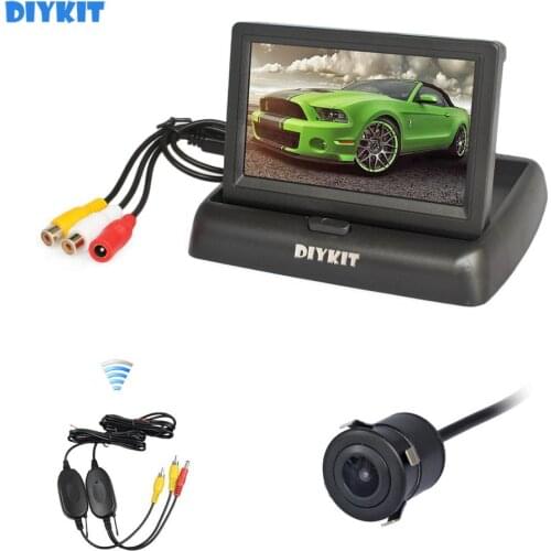 DIYKIT Wireless 4.3" Foldable TFT LCD Car Monitor HD Rear View Reverse Backup Car Camera Parking System