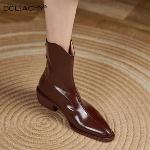 Hot Genuine Leather Womens Boots Retro British Style Zip Chelsea Boots Fashion Ankle Boots Pointed toe Western boots Women Shoe