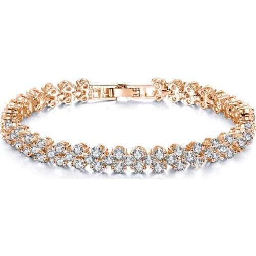 Dovolov Rose gold color fully-jewelled Tennis Chain Bracelet luxury brand full filled Wedding Engagement Women bracelet jewelry