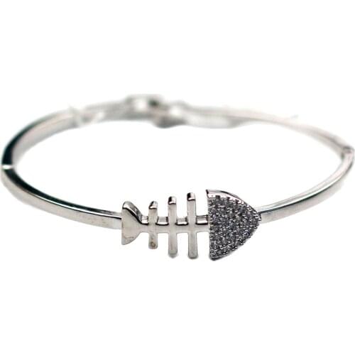 MADALENA SARARA AAA Zircon Inlaid Bangle Girls Bracelet Fish Skeleton Simple Style Cute For Gift Copper Bracelet