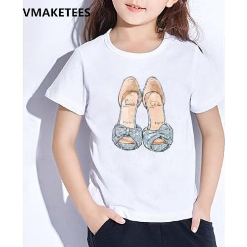 Kids Summer O-Neck Boys & Girls Tshirt Children Vintage Paris Red Shoes Print Funny T-shirt Fashion Casual Baby Clothes,HKP5273