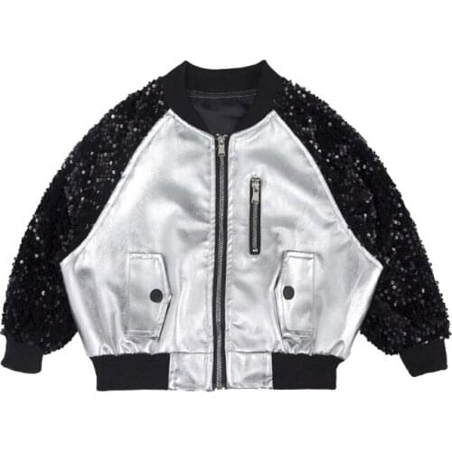 2019 Autumn Children Outerwear & Coats Metallic Color Sequin Leather Jacket Kid Girls Boys Coat Unisex Outfit BC387