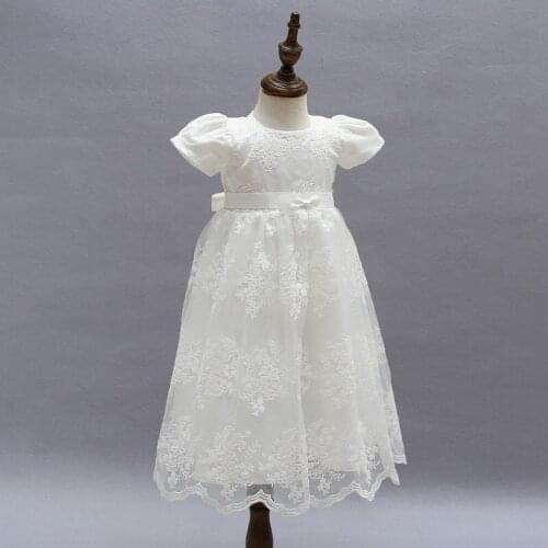 Baby Girl Christening Gown White Baptism Long Dress With Bonnet 3 6 12 18 24 Months Infant Dresses For 1St Birthday Party Dress