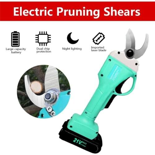 21V Electric Pruner Garden Tool Cordless Electric Pruning Shears Branch Cutter Grafting Tool Steel Rechargeable Branch Scissors