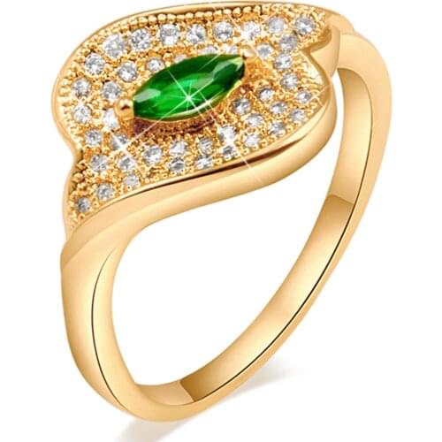 Exquisite Women Oval green Crystal Rings Micro Pave Zircon Gold-Color Rings for women Wedding Engagement Jewelry