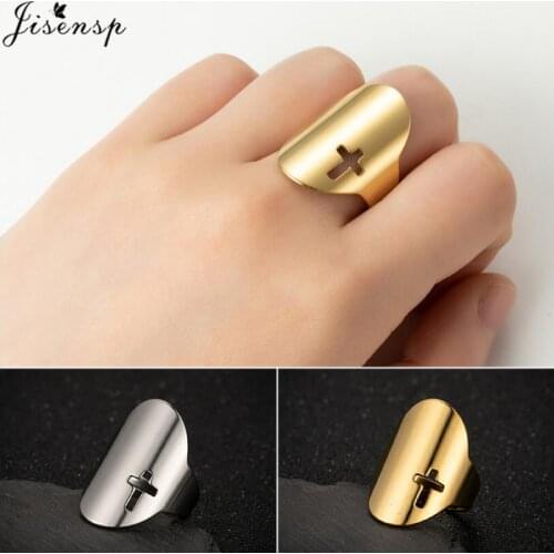 Jisensp Unique Fashion Big Stainless Steel Ring Vintage Geometric Hollow Four-leaf Clover Finger Rings for Women Men Best Gift
