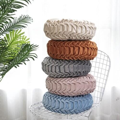 LISM Fashion Super Soft European Luxury Velvet Throw Pillow Cushion Round Fabric Handmade Pleated Wheel Pumpkin Seat Cushion