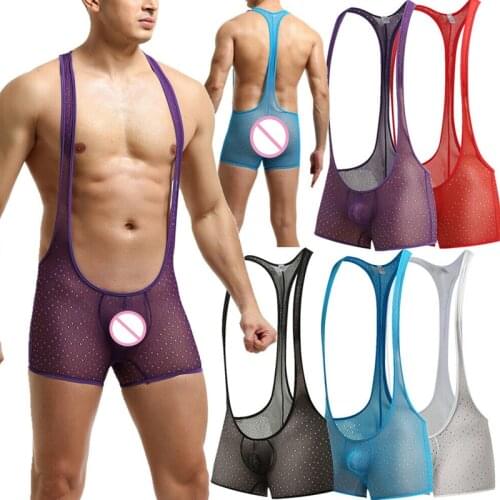 Mankini Boxers Underwear Men Bodysuits Jockstrap Stretchy One-piece Swimsuits Leotard Thin Wrestling Singlet Leotard Bodysuit