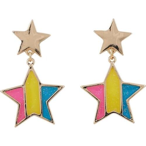 Dazzle colour five pointed star temperament earrings stud earrings female pop stars and fresh joker