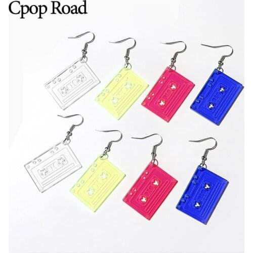 Cpop Cute Candy Color Earrings for Women Resin Magnetic Tape Dangle Earrings Retro Funny Translucent Acrylic Jewlery Wholesale