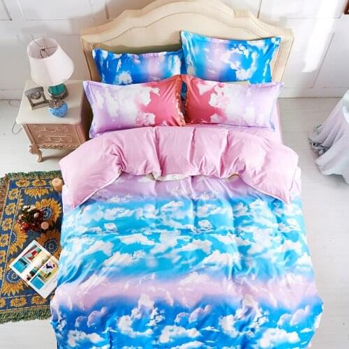 Fashion The blue sky and white clouds Bedding Sets,4pc bed Sheet ,100% Polyester King Size Space Clouds Duvet Cover