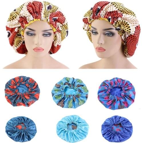Large Size Fashion Print Turban Caps African Satin Bonnet Muslim Ankara Dashiki Night Sleep Cap Women Wrap Head Scarf