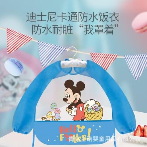 Disney Mickey Mouse Muslin Waterproof Baby Bib Thin Muslin Bibs for Children Boys Girls Baby Feeding Long Sleeve Baby Aprons