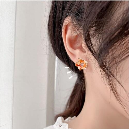 Muylinda Enamel Flower Earrings For Women Pink Blue Flower Stud Earrings Fashion Jewelry Retro Earring For Party Daily Casual