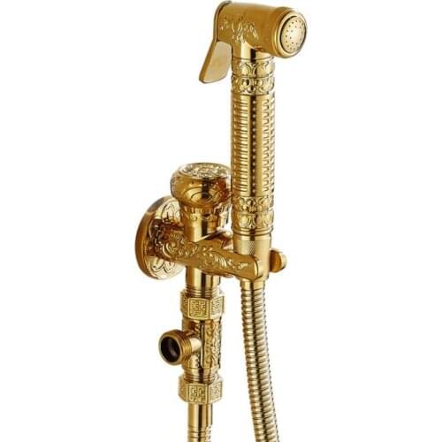 Bathroom brass Gold Bidet faucet toilet bidet shower set Portable bidet spray with brass holder and 1.5m hose hand held bidet