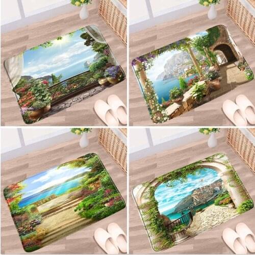 Natural Scenery Bathroom Mat Garden Flower Plant landscape Green Leaf Sea Town Spring Non-slip Rug Kitchen Entrance Aisle Carpet