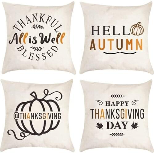 Fall Pillow Covers, Thanksgiving Pumpkin Theme Farmhouse Decorative Throw Pillow Covers for Sofa Couch Home Decoration