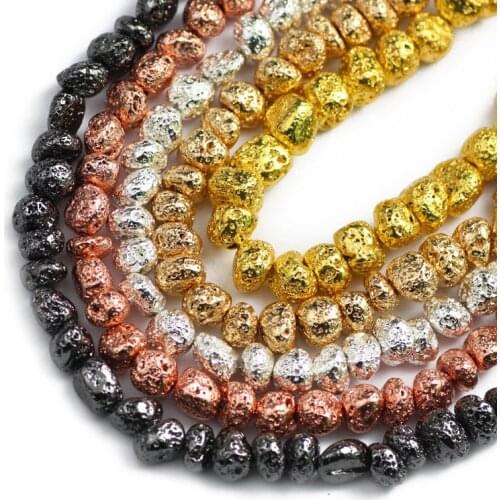 Irregular Shape 8~10mm Rose Gold Natural Black Volcanics Lava Stone Spacers Loose Beads For Jewelry Making DIY Bracelet Necklace