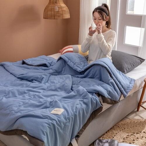 New Summer Gray Air Condition Quilts duvet with little white Pompons bed linens Washed cotton throw blankets Solid bedding