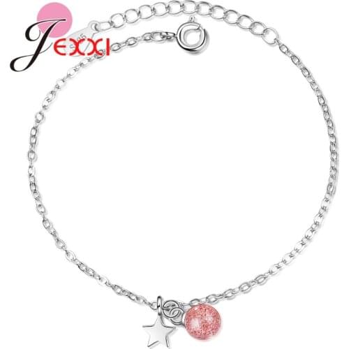 New Boutique Lady 925 Sterling Silver Strawberry Cryst Star Chain Bracelets Charms Bracelets Fashion Jewelry For Girls Joyas